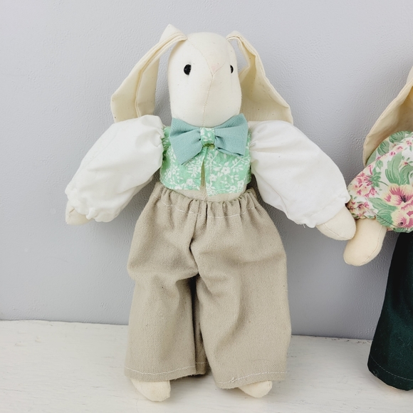 Handmade White Bunny Rabbits with Clothing Easter Shelf Plush Decorative Bunnies - Picture 3 of 15